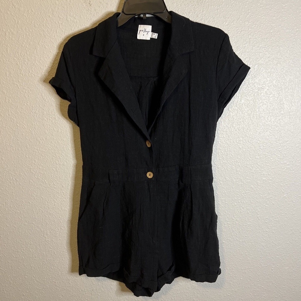 Princess Polly Ashens Romper Black Size 2 Button Front, Pockets, Classic